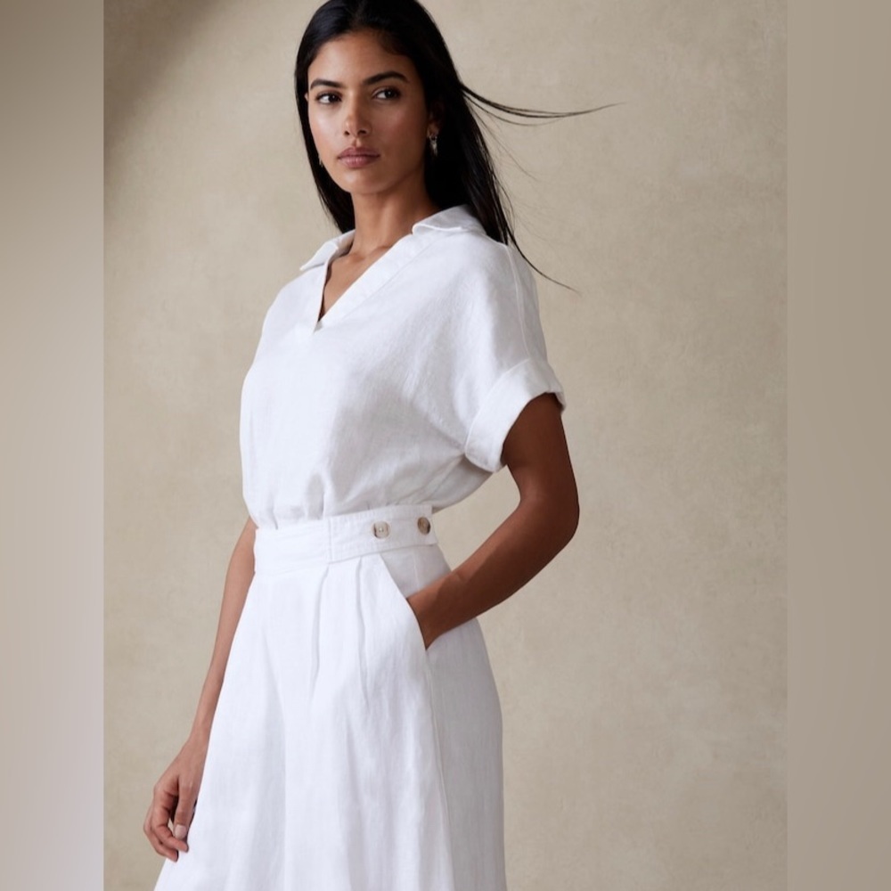 NEW! Banana Republic White Minna Wide-Leg Linen Pant - Size 6 - Picture 4 of 5